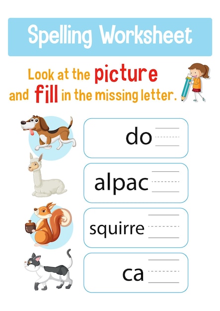 Worksheet design for spelling words