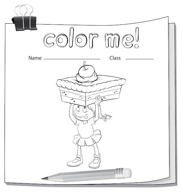 A worksheet showing a girl carrying a cake