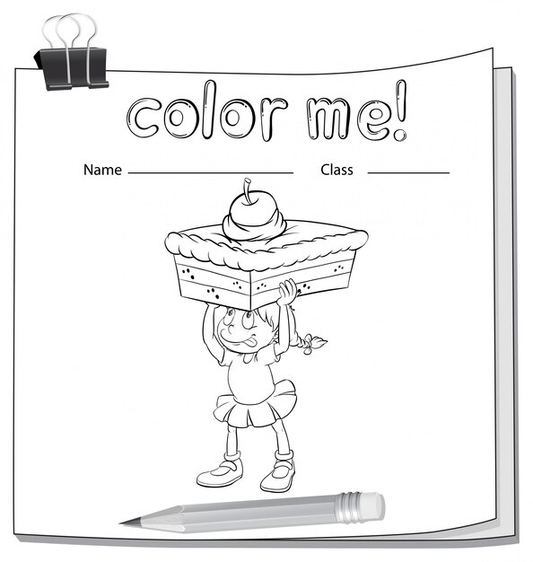 A worksheet showing a girl carrying a cake