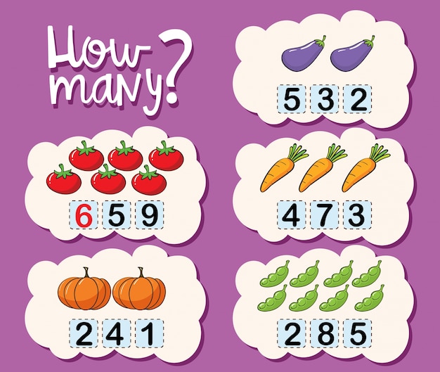 Free vector worksheet template for counting how many