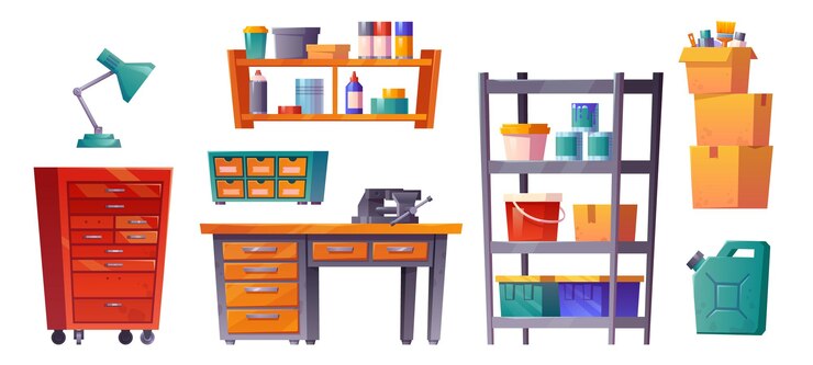 Free Vector workshop room interior in garage tool storage