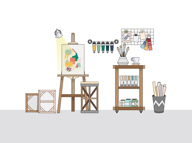 Free vector workspace of an artistic painter