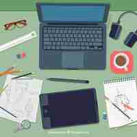 Free vector workspace of creative worker