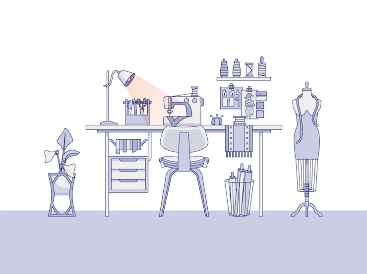 Free Vector workspace of a fashion designer, or a tailor