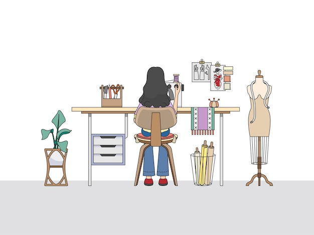 Free vector workspace of a fashion designer, or a tailor