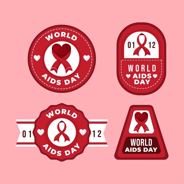 Collezione di badge per la giornata mondiale contro l'aids