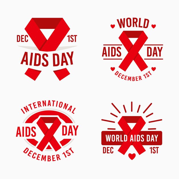 Коллекция значков всемирного дня борьбы со СПИДом с красными лентами