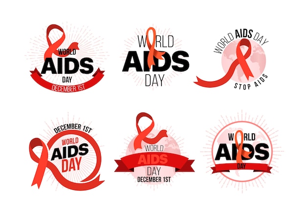 Vettore gratuito concetto dei distintivi di giornata mondiale contro l'aids