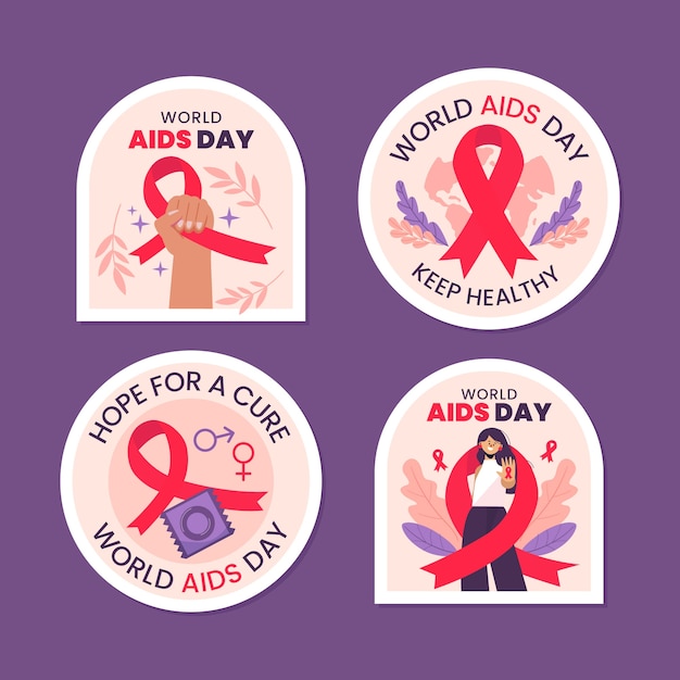 Free vector world aids day labels collection