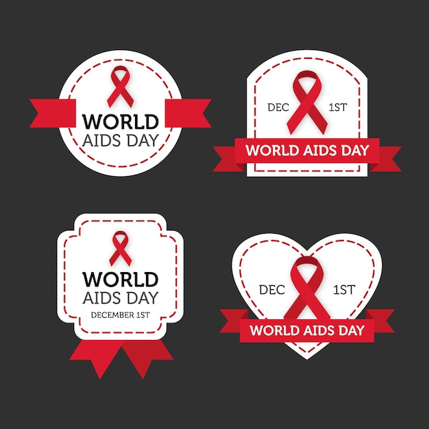 Vettore gratuito set di etichette della giornata mondiale contro l'aids