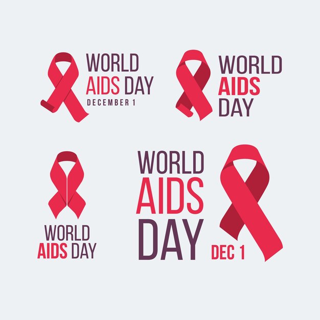 World aids day labels with red ribbons