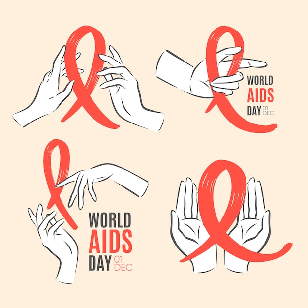 Etichette della giornata mondiale contro l'aids Vettore gratuito