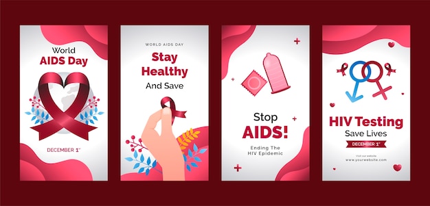 Vettore gratuito raccolta di storie di instagram in ricordo della giornata mondiale contro l'aids