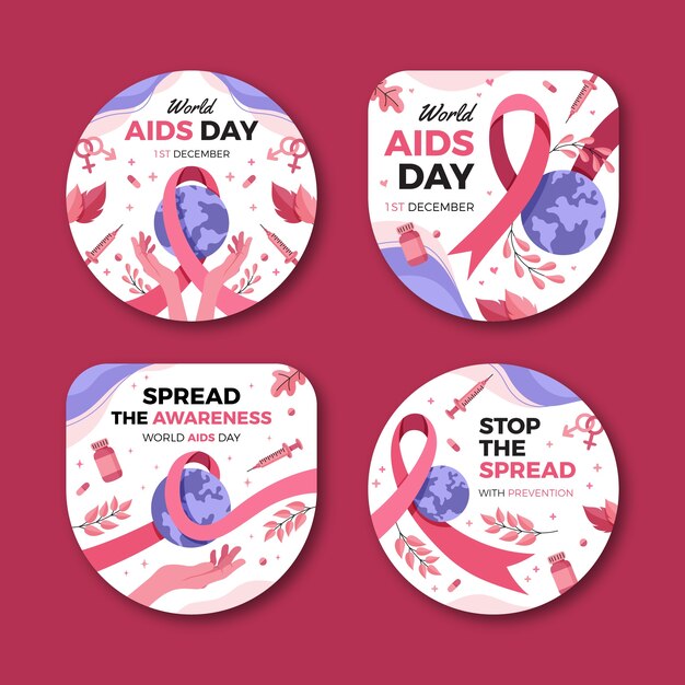 World aids day remembrance labels collection