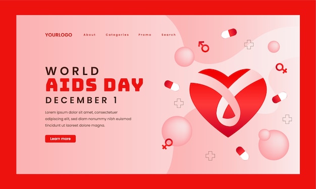 Vettore gratuito modello di pagina di destinazione del ricordo della giornata mondiale contro l'aids