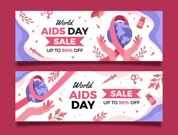 Vettore gratuito modello di banner di vendita di ricordo della giornata mondiale contro l'aids