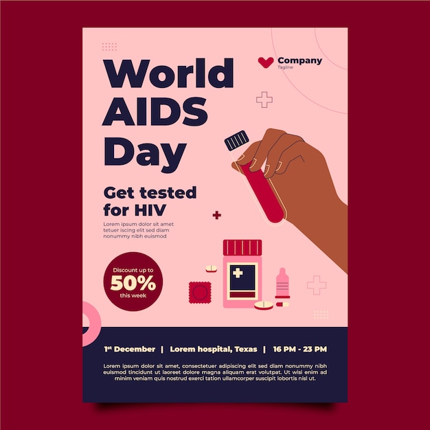 Free vector world aids day vertical poster template