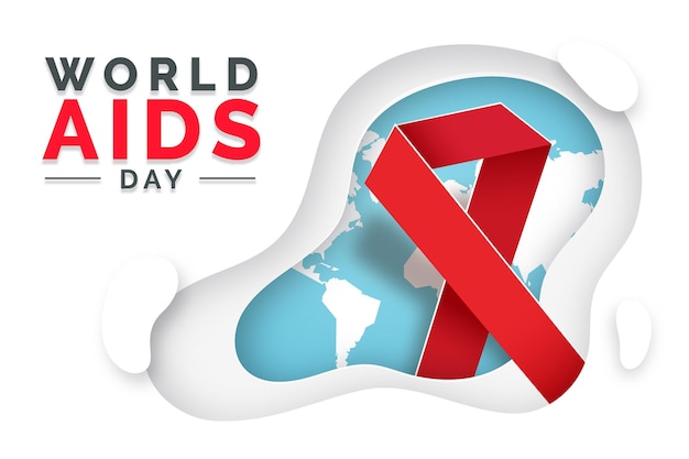 World aids day with ribbon in paperstyle