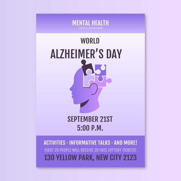 Дизайн шаблона флаера для мероприятий Всемирного дня болезни Альцгеймера