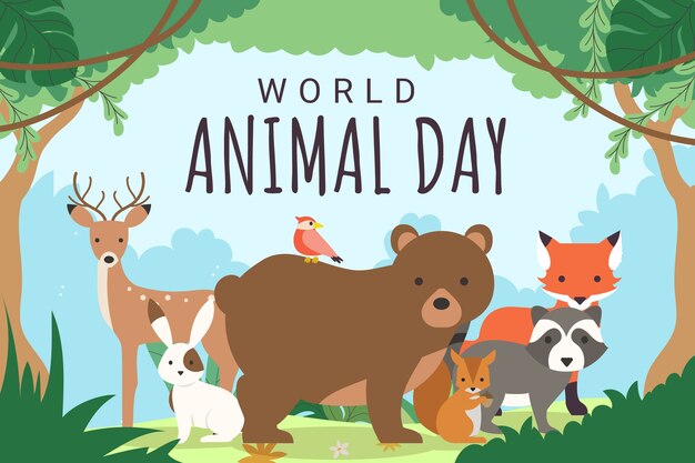 World animal day flat design background