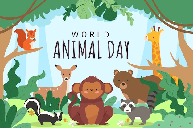 Бесплатное векторное изображение Всемирный день животных плоский дизайн фона