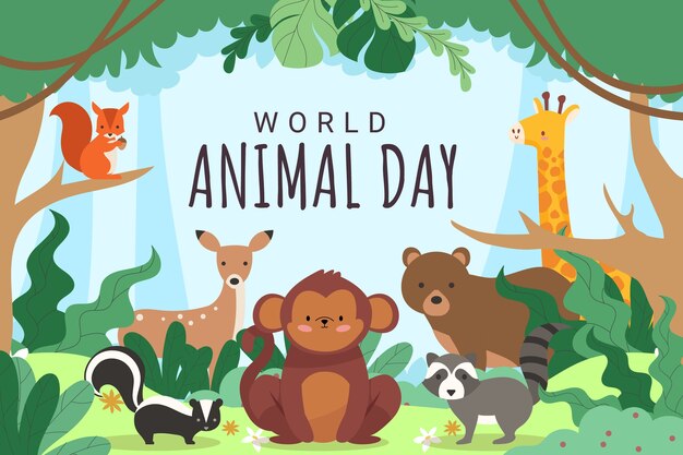World animal day flat design background