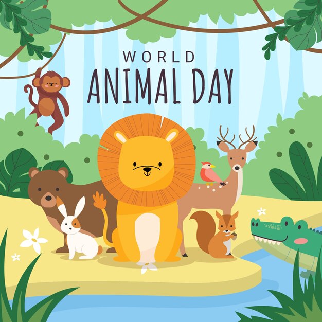 Иллюстрация плоского дизайна всемирного дня животных