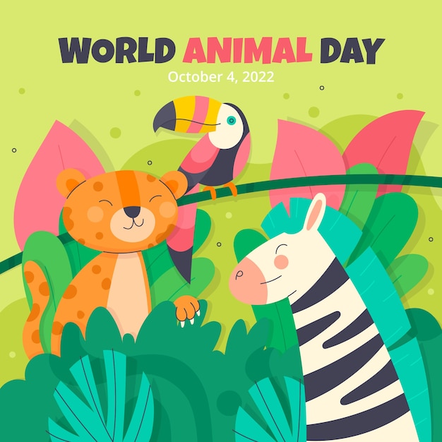 World animal day hand drawn flat illustration