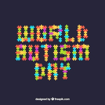 World autism day background with puzzle pieces in flat style