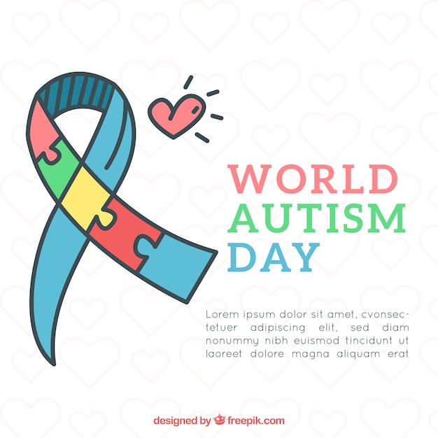 Free vector world autism day background with puzzle pieces in hand drawn style