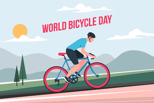 World bicycle day hand drawn flat background