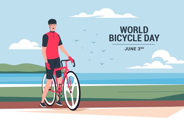 Fondo piatto disegnato a mano della giornata mondiale della bicicletta