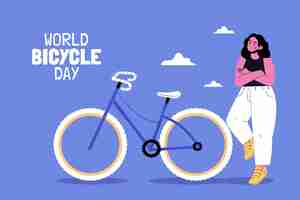 Free vector world bicycle day hand drawn flat background