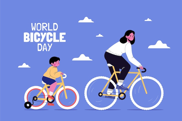 Vettore gratuito fondo piatto disegnato a mano della giornata mondiale della bicicletta