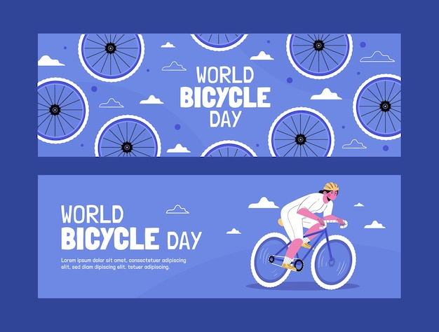 World bicycle day hand drawn flat banner