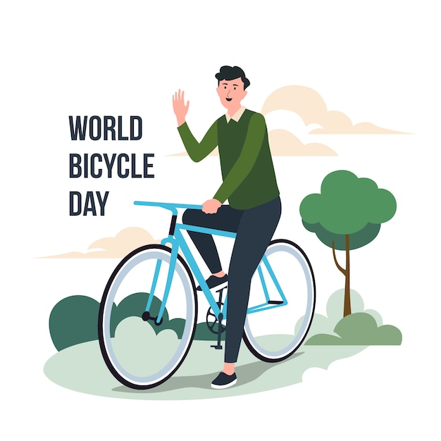 World bicycle day hand drawn flat illustration