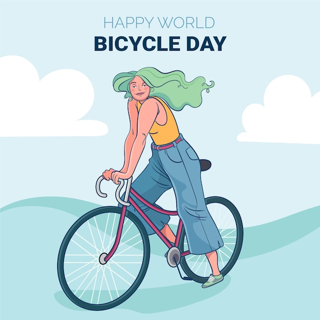 Free vector world bicycle day hand drawn illustration