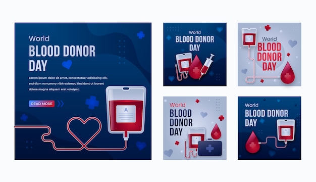 Vettore gratuito post ig gradiente della giornata mondiale del donatore di sangue