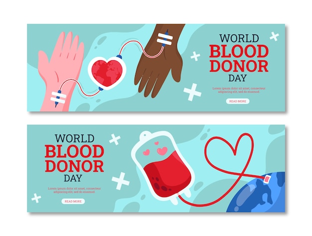 Vettore gratuito banner piatto disegnato a mano per la giornata mondiale del donatore di sangue