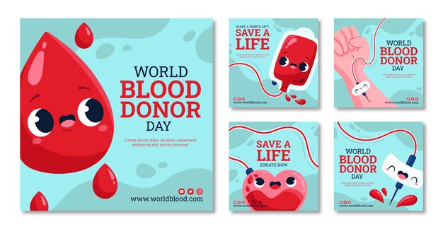 World blood donor day hand drawn flat ig stories