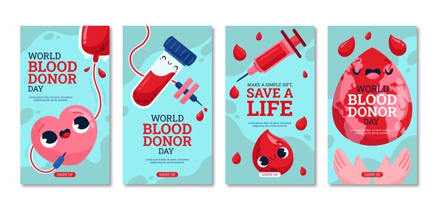 世界献血者デー手描きフラットigストーリー