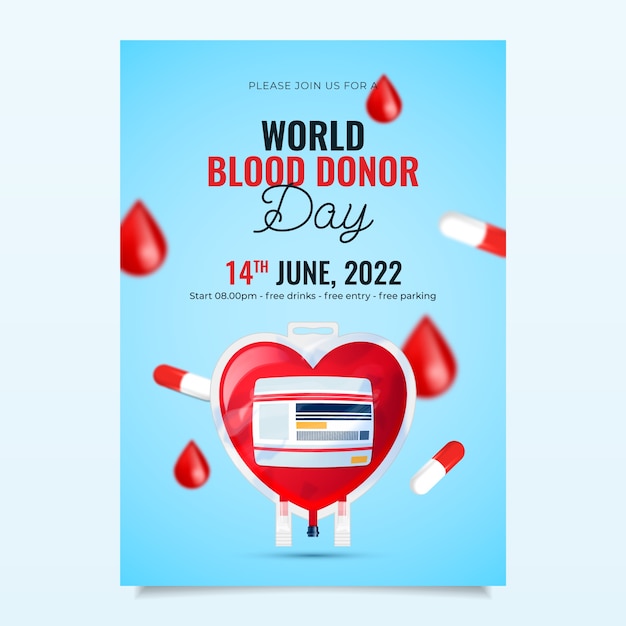 Free vector world blood donor day realistic flyer or poster