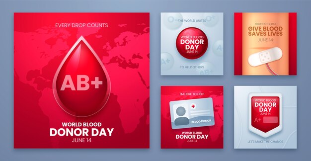 Всемирный день донора крови реалистичная коллекция постов ig