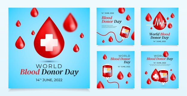 World blood donor day realistic ig post collection