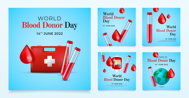 World blood donor day realistic ig post collection