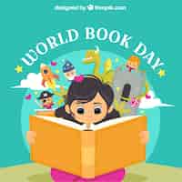 Free vector world book day background with girl reading