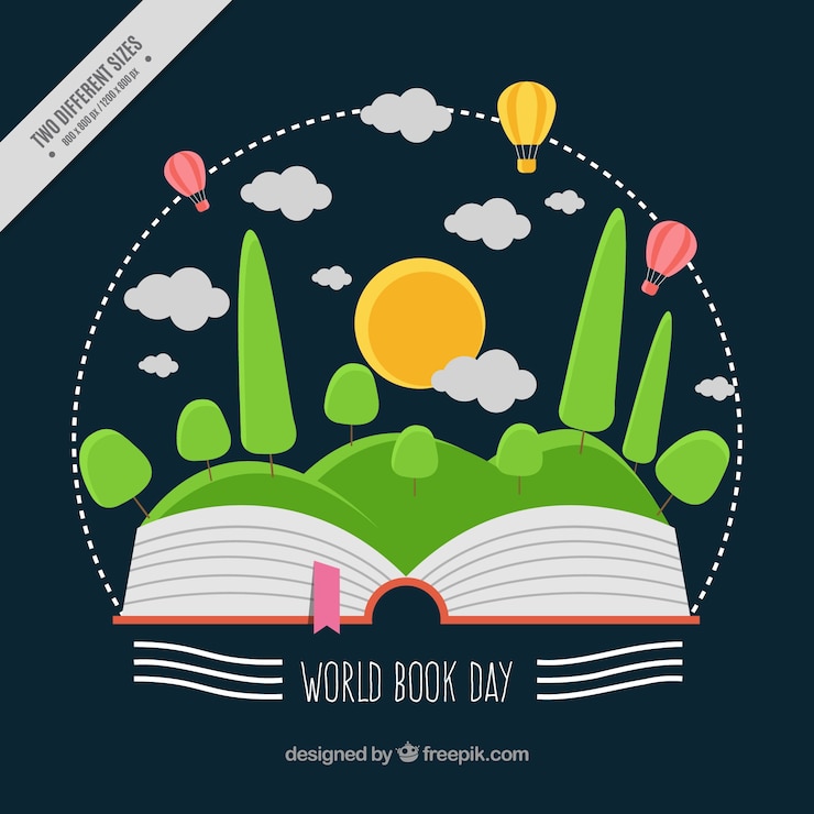 Free Vector world book day background with natural landscape