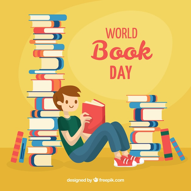 World book day background with reading man