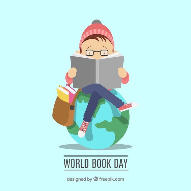 World book day background with reading man