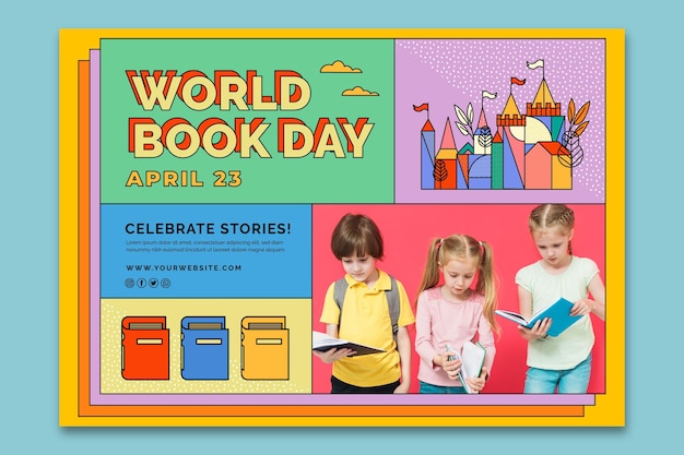 Бесплатное векторное изображение Шаблон баннера всемирного дня книги